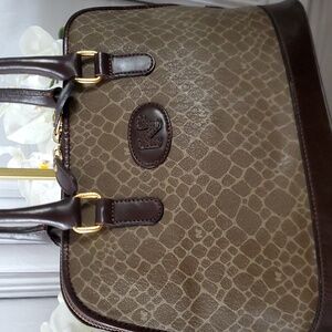 Nina Ricci Elegant Brown Luxury Designer Handbag Tote Women Leather Canvas Gold